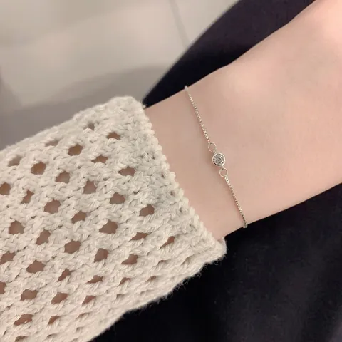 925 Sterlingsilber Einfaches Rundes Zirkonia Box-Kette Armband Für Damen Verstellbares Minimalistisches Nischendesign Schmuck Handschmuck