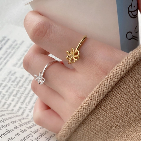 925 Sterling Silver Hollow Flower Adjustable Ring For Women Minimalist Open Finger Ring Fashion Sweet Jewelry Daily Accessories