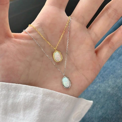 925 Sterling Silver Opal Necklace For Women Elegant Oval Pendant Light Luxury Clavicle Chain Minimalist Fine Jewelry Necklaces