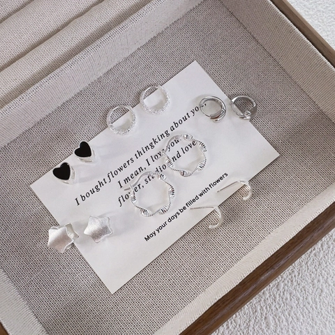 S925 Sterling Silver Stud Earrings Set For Women Minimalist Heart Star Geometric Hoop Earrings Fashion Jewelry Accessary