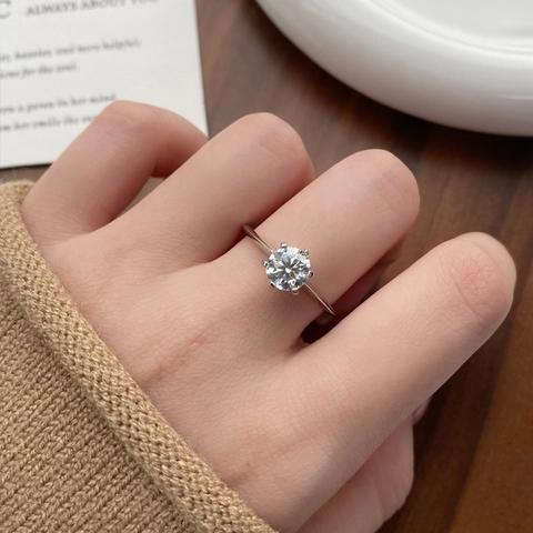 Classic Six Claw Moissanite Ring 925 Sterling Silver Round Cut Solitaire Engagement Wedding Finger Jewelry Bridal Gift