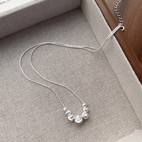 925 Sterling Silver Cat Eye Bead Necklace Brushed Gradient Round Beads Snake Chain Minimalist Cold Style Jewelry For Women