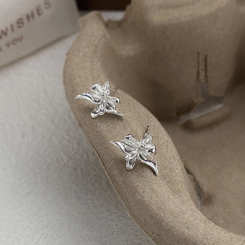 Orecchini a Bottone Iris in Argento Sterling 925 Vintage Minimalista Plissettato Floreale Gioielli Donna Accessorio Chic