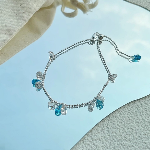 925 Sterling Silver Blue Zirconia Galaxy Bracelet For Women Minimalist Adjustable Sliding Chain Teardrop Pendant Jewelry