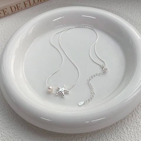Elegant 925 Sterling Silver Freshwater Pearl Starfish Pendant Necklace Ocean Style Minimalist Jewelry Gift For Women