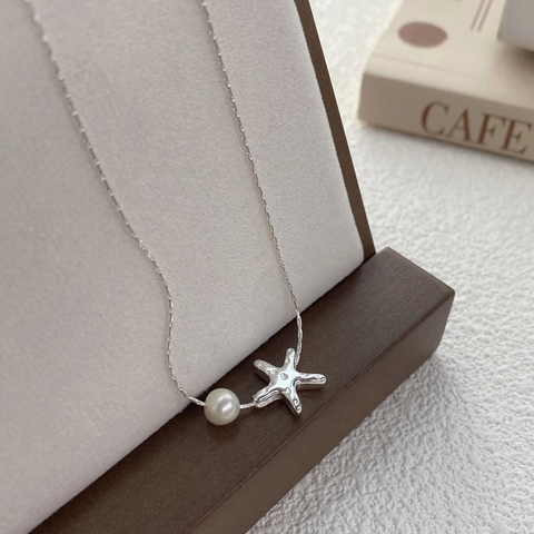 Elegant 925 Sterling Silver Freshwater Pearl Starfish Pendant Necklace Ocean Style Minimalist Jewelry Gift For Women