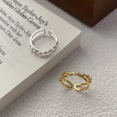 925 Sterlingsilber Minimalistisch Doppellagig Perlenkreuz Offener Ring Einstellbar Geometrischer Fingerring Mode Schmuck Für Damen