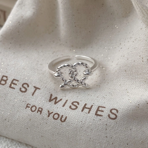 925 Sterlingsilber Twisted Brezel Knoten Offener Ring Für Damen Verstellbarer Minimalistischer Herz Web Fingerring Schmuck