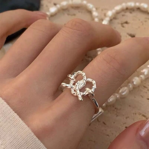 925 Sterlingsilber Twisted Brezel Knoten Offener Ring Für Damen Verstellbarer Minimalistischer Herz Web Fingerring Schmuck