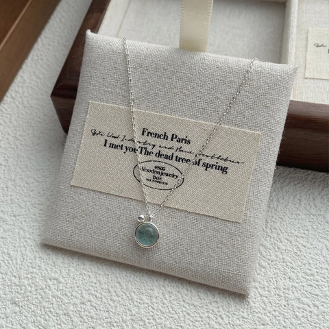 Collana Con Ciondolo in Vetro Rotondo Blu Mare in Argento Sterling S925 per Donna Gioielli con Catena a Clavicola Minimalista Francese Lusso Leggero