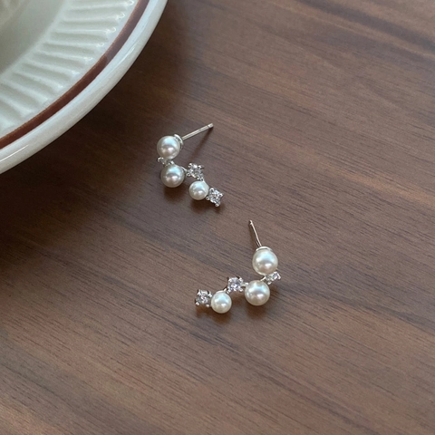 S925 Sterlingsilber Stift Künstliche Perlen Ohrstecker Für Damen Strass Eingelegte Gebogene Stern Ohrringe Modeschmuck