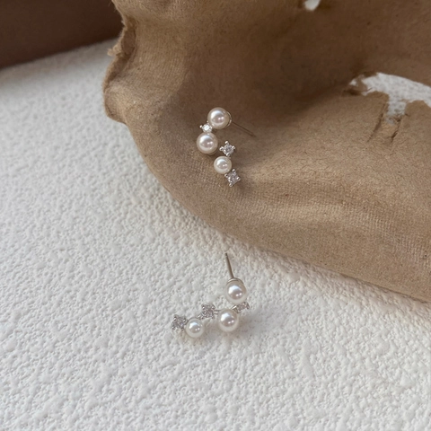 S925 Sterlingsilber Stift Künstliche Perlen Ohrstecker Für Damen Strass Eingelegte Gebogene Stern Ohrringe Modeschmuck