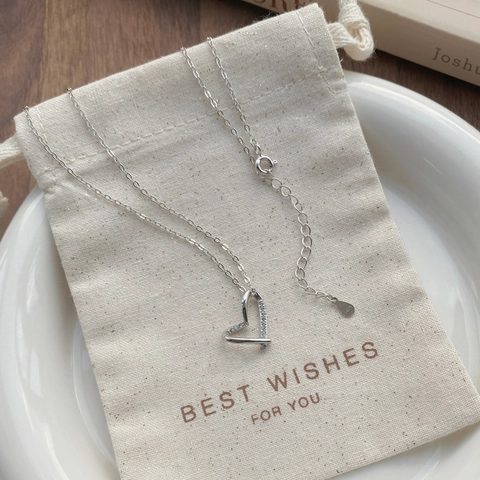 Collana con Ciondolo a Cuore in Argento Sterling 925 per Donna Elegante Minimalista Intarsiata con Strass Gioielli da Regalo