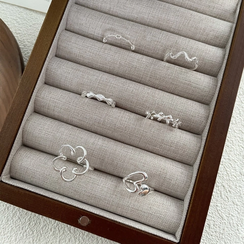S925 Sterling Silver Open Rings For Women Minimalist Adjustable Heart Bow Flower Finger Ring Stackable Fashion Jewelry Finger Accessory Gift