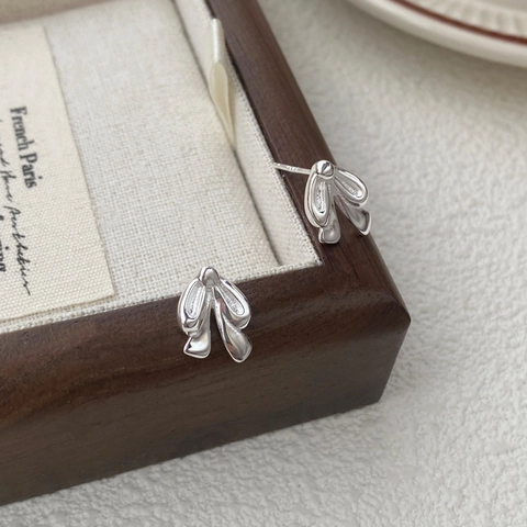 Orecchini a Bottone con Fiocco in Argento Sterling 925 per Donna Orecchini Minimalisti con Fiocco Lucido Gioielli di Moda Semplici