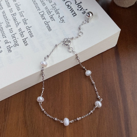 925 Sterling Silver Freshwater Pearl Bracelet Elegant Minimalist White Gold Plated Adjustable Hand Chain For Women
