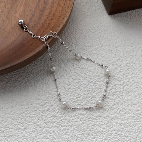 925 Sterling Silver Freshwater Pearl Bracelet Elegant Minimalist White Gold Plated Adjustable Hand Chain For Women