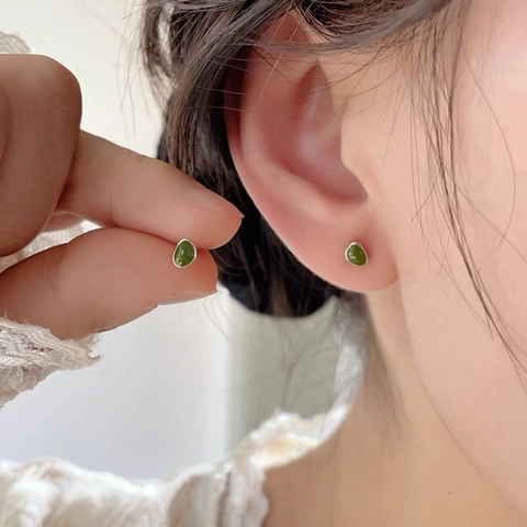 Minimalistische Avocado Grüne Jaspis Ohrstecker Mit S999 Sterlingsilber Stift Elegante Vintage Schmuck Für Damen Alltagsmode