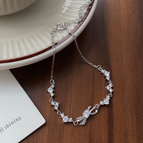Pulsera de Lazo con Zirconia Cúbica Brillante Plata Pura S999 Platinada Ajustable Joyería Elegante Para Mujer Accesorio