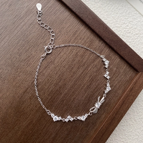 Pulsera de Lazo con Zirconia Cúbica Brillante Plata Pura S999 Platinada Ajustable Joyería Elegante Para Mujer Accesorio