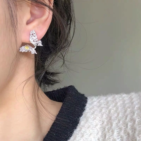 Orecchini a Bottone a Farfalla in Argento Sterling 925 Elegante Design Filigrana Traforata Accento Oro Gioielli Vintage per Donna