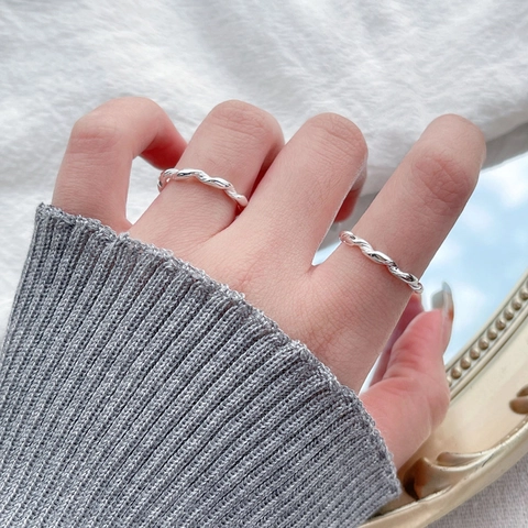 Anillo Abierto Trenzado Minimalista de Plata de Ley S925 para Mujer Moda Anillo de Dedo índice Ajustable Joyería Banda Simple