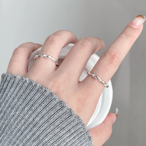 Anillo Abierto Trenzado Minimalista de Plata de Ley S925 para Mujer Moda Anillo de Dedo índice Ajustable Joyería Banda Simple