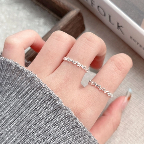 925 Sterling Silver Hollow Heart Open Ring For Women Minimalist Polished Adjustable Love Finger Jewelry Anniversary Gift