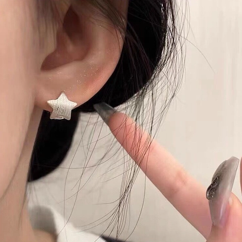 Orecchini a Cerchio con Stella in Argento Sterling S925 per Donna Minimalisti Forma a Stella Spazzolata Gioielli Regalo