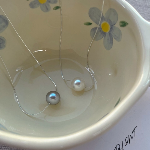 Minimalist S925 Sterling Silver Artificial Pearl Necklace For Women Elegant Round Shell Pearl Snake Chain Pendant Neck Jewelry
