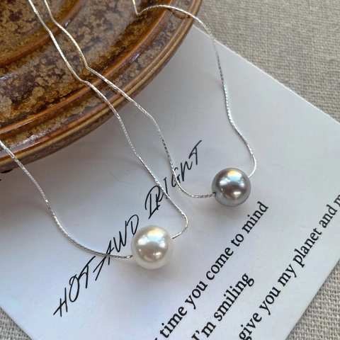 Minimalist S925 Sterling Silver Artificial Pearl Necklace For Women Elegant Round Shell Pearl Snake Chain Pendant Neck Jewelry