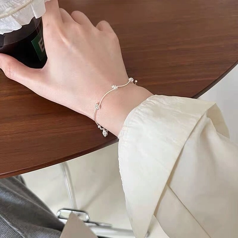 Minimalistisch 925 Sterlingsilber Bohnenknoten Armband Für Damen Elegant Geometrisch Stabperlenkette Verstellbares Armband