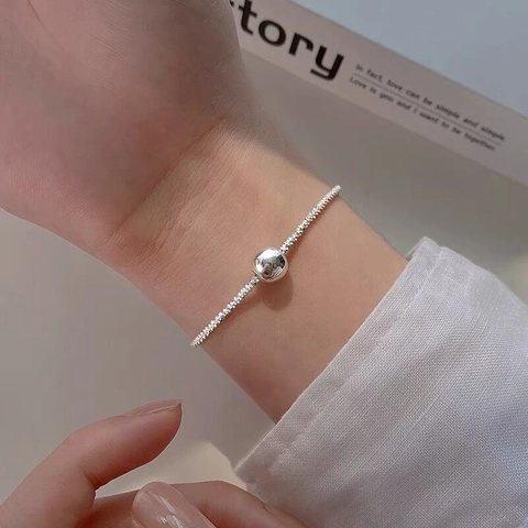 Bracciale Minimalista in Argento Sterling 925 Catena Scintillante Gypsophila Con Perla Rotonda Lucida per Donna Elegante Gioiello Regolabile