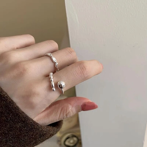 925 Sterlingsilber Offener Verstellbarer Ring Für Damen Minimalistisches Design Polierte Kugel Perlen Mode Fingerring Schmuck