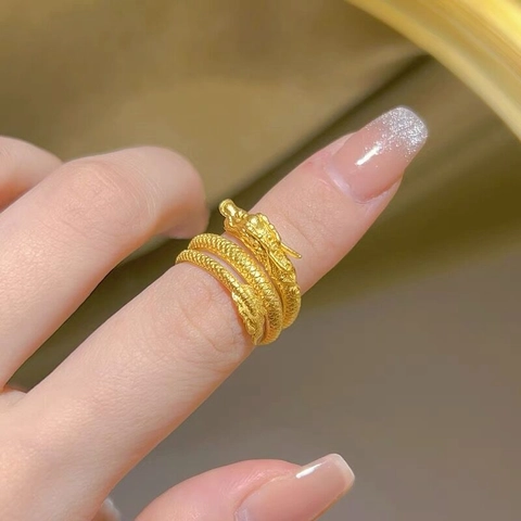 S925 Sterling Silver Vintage Coiled Dragon Ring For Women Zodiac Dragon Year Adjustable Wrap Finger Ring Chinese Style Fashion Jewelry Gift