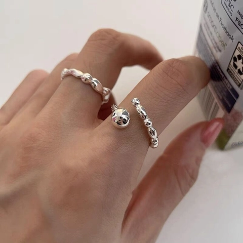 925 Sterlingsilber Offener Verstellbarer Ring Für Damen Minimalistisches Design Polierte Kugel Perlen Mode Fingerring Schmuck