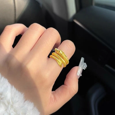 S925 Sterling Silver Vintage Coiled Dragon Ring For Women Zodiac Dragon Year Adjustable Wrap Finger Ring Chinese Style Fashion Jewelry Gift
