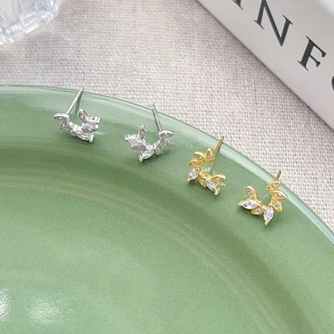 S925 Sterling Zilveren Korenaar Oorknopjes Voor Vrouwen Blad Bloem Tak Vorm Strass Ingelegde Elegante Sieraden Cadeau