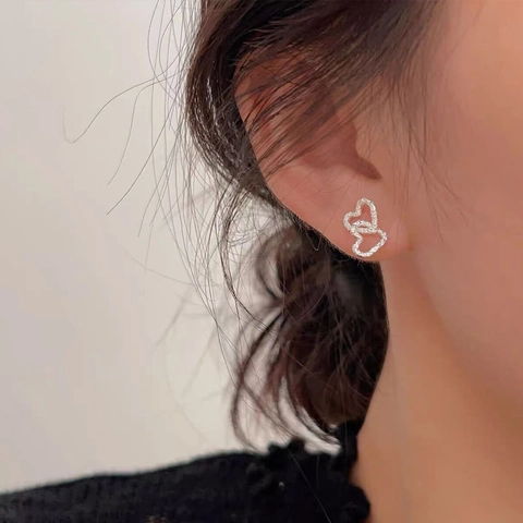 S925 Sterlingsilber Ineinandergreifende Herz Ohrstecker Für Damen Gehämmert Strass Hohl Liebe Schmuck Minimalistisch