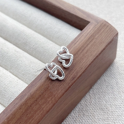 S925 Sterlingsilber Ineinandergreifende Herz Ohrstecker Für Damen Gehämmert Strass Hohl Liebe Schmuck Minimalistisch