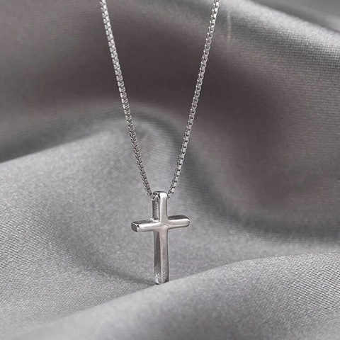 925 Sterling Silver Minimalist Cross Pendant Necklace For Women Polished Dainty Box Chain Choker Elegant All Match Daily Jewelry