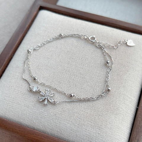 925 Sterling Silver Double Layer Cherry Blossom Bracelet Rhinestone Flower Pendant Adjustable Chain Fashion Jewelry For Women