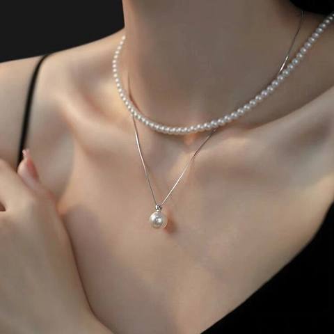 Elegante Collana Con Pendente a Perla Artificial Singola in Argento Sterling S925 Minimalista Girocollo in Imitazione Perla Artificial Bianca Grigia Gioielli Donna