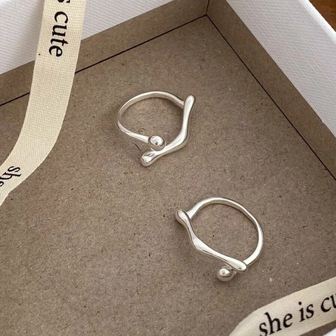 Anello in Argento Sterling S925 Minimalista Irregolare Geometrico Design a Onde Stile Metallo Liquido Aperto Regolabile Gioielli per Donna Uomo