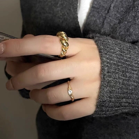 925 Sterling Silver Irregular Wave Ring Zirconia Minimalist Liquid Metal Style Adjustable Open Finger Ring For Women Jewelry