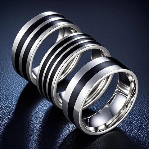 Bague Minimaliste en Acier Titane Pour Hommes Hip Hop Bague en Acier Inoxydable avec Rayures Noires Bijoux de Mode
