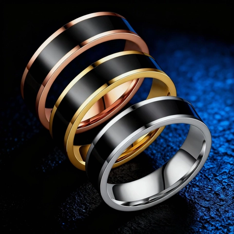 Minimalistischer Edelstahl Ring Für Damen Einfacher Glatter Bandring Roségold Silber Gold Schwarz Weiß Emaille Fingerring Schmuck