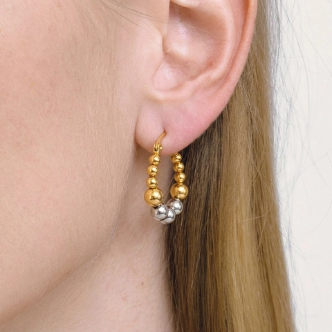 Gemischte Gold Und Silber Perlen Creolen Edelstahl Zweifarbig Wasserdicht Hypoallergen Minimalistisch Für Damen