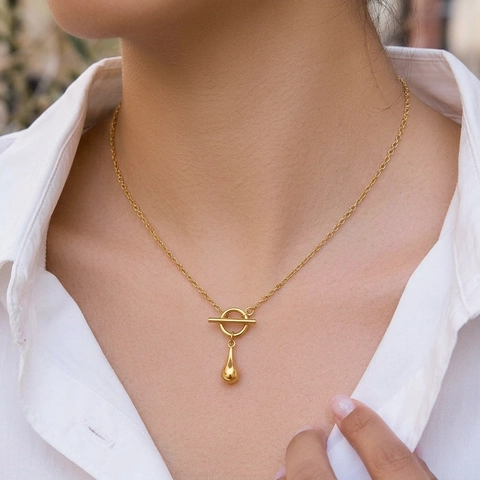 Teardrop Pendant Necklace 304 Stainless Steel 18K Gold Plated Toggle Clasp Minimalist Fashion Accessory For Women