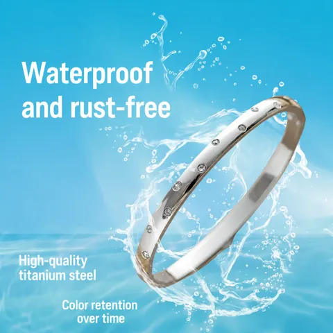 18K Gold Plated Stainless Steel Bangle Bracelet For Women Rhinestone Inlaid Minimalist Waterproof Cuff Bangle Fashion Jewelry